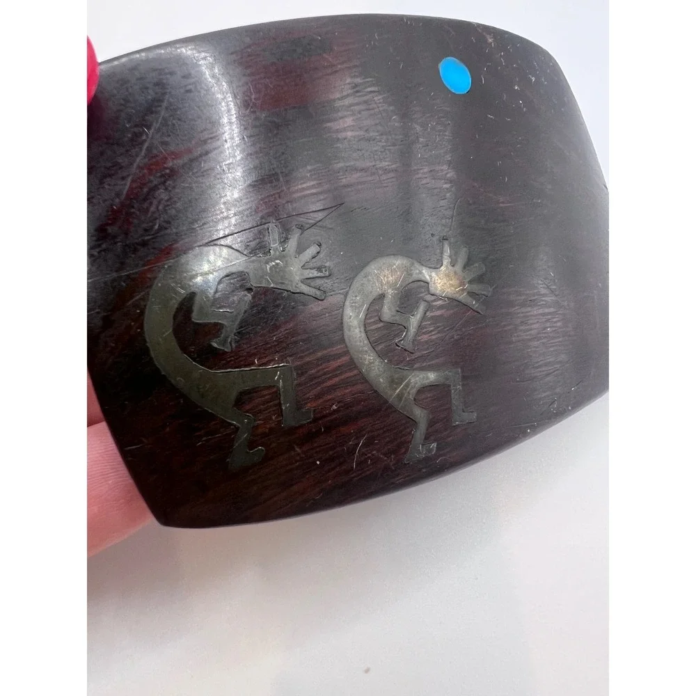 VTG‎ Dark Brown Belt Buckle With Inlay Native American Kokopelli Signed Favorite